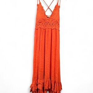 Elegant Terracotta Lace Maxi Dress